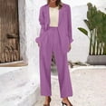 thumbnail image 2 of RYRJJ Women's Fall Two Piece Outfits Open Front Blazer Jacket and Wide Leg Pants with Pockets Business Casual Suit Sets(Purple,M), 2 of 7