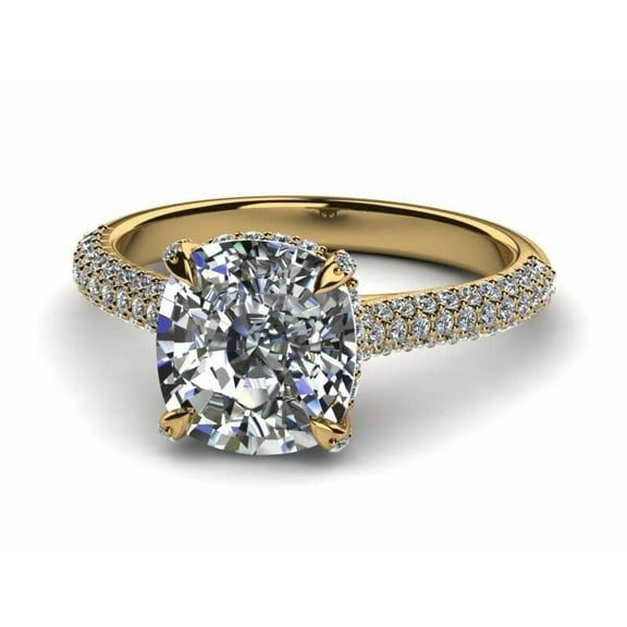 HeartsAndYou 2ct Cushion Cut Moissanite Accent Solitaire Engagement Ring for Women 18k Yellow Gold over Silver