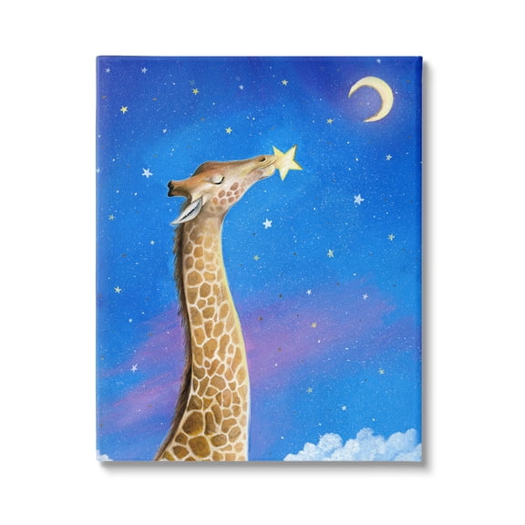 Stupell Industries Giraffe In Night Sky Animals & Insects Painting Gallery Wrapped Canvas Print Wall Art, 16 x 20