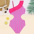 thumbnail image 6 of XEGLSBU Girls Swimsuit Size 12-13 Summer Children Girls Ruffles 1 Piece Swimwear Solid Color Beach Swimsuit Bikini Hot Pink-B Size 3-4 Years, 6 of 8