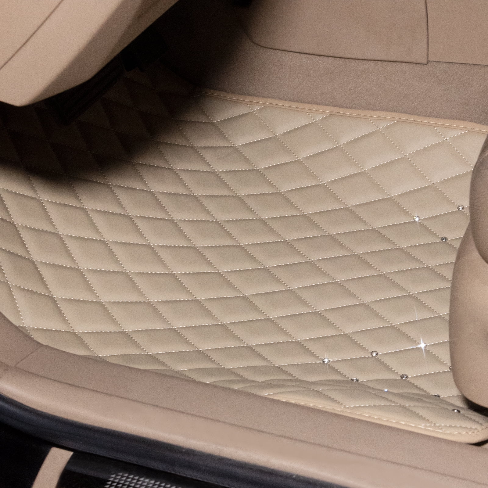 eing All Weather Pu Leather Floor Mats for Car SUV & Truck - 5 Pack/Set (Front & Rear), Heavy Duty Protection,Car Floor Cushion,Beige