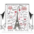 thumbnail image 1 of EREHome Polyester Fabric 5x7ft Cartoon Painting Paris Eiffel Tower Photography Backdrop Birthday Background for Children, 1 of 2