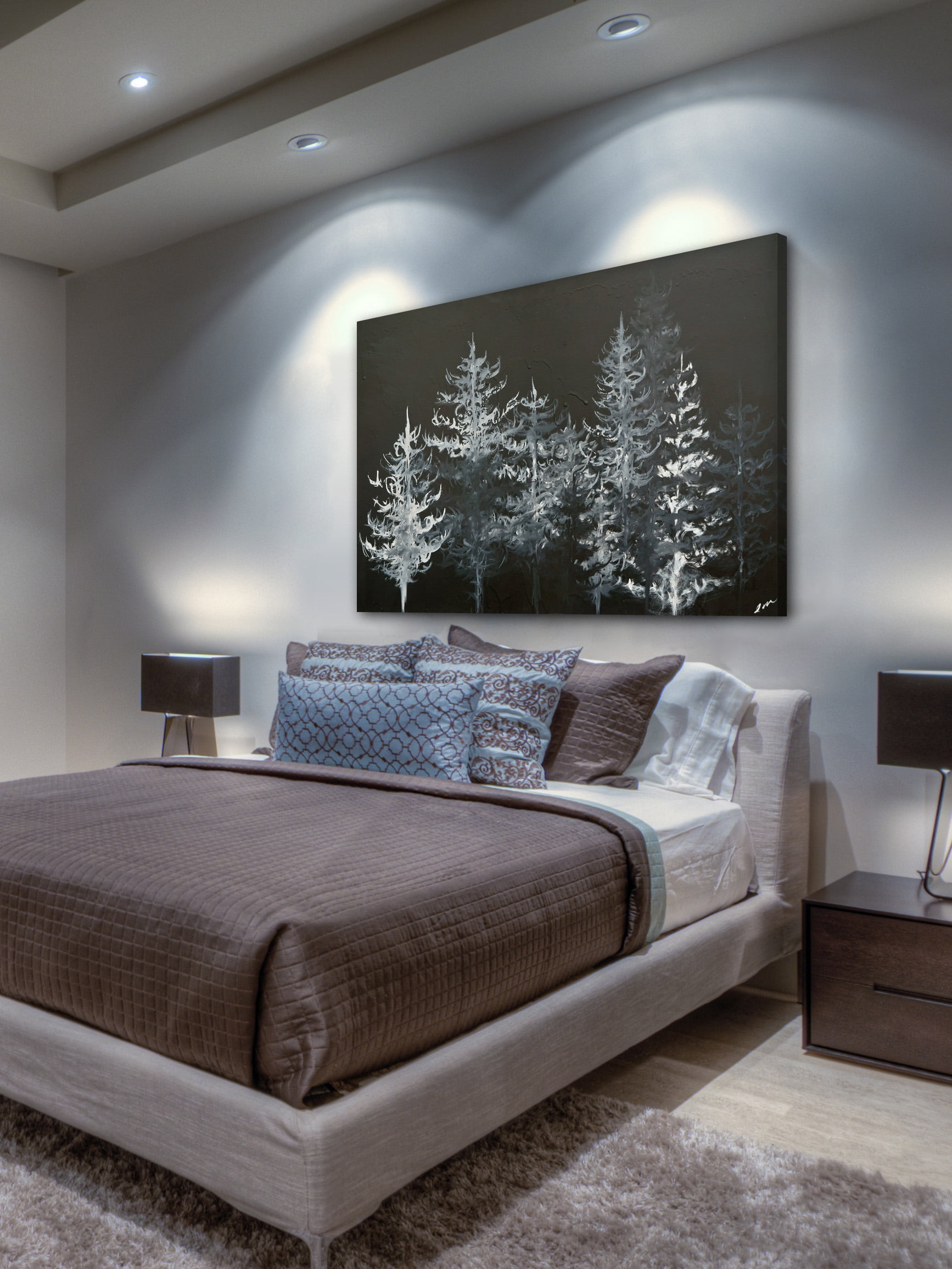 "Trees in Moonlight" Painting Print on Wrapped Canvas