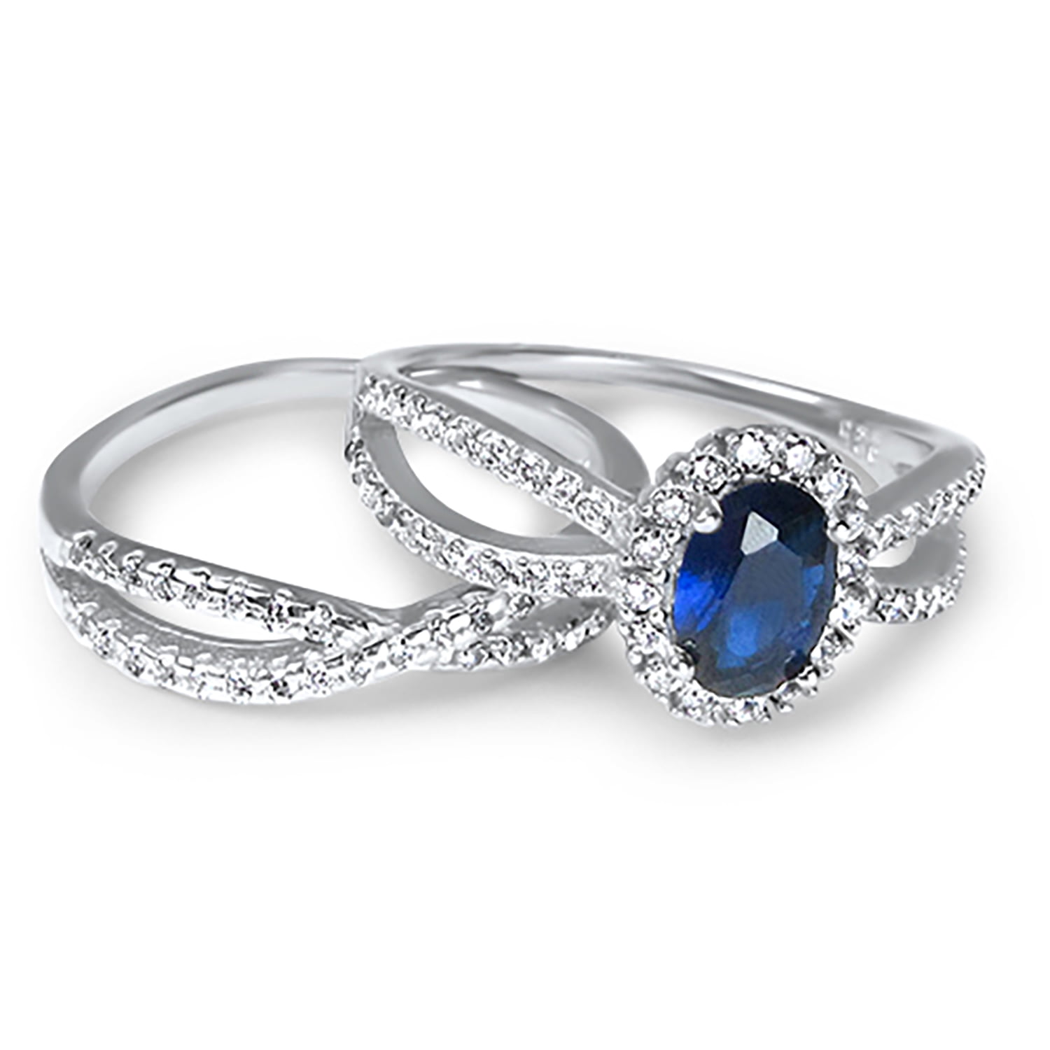 LaRaso & Co Vintage Sapphire Blue CZ Wedding Engagement Ring Set for Women Size 6