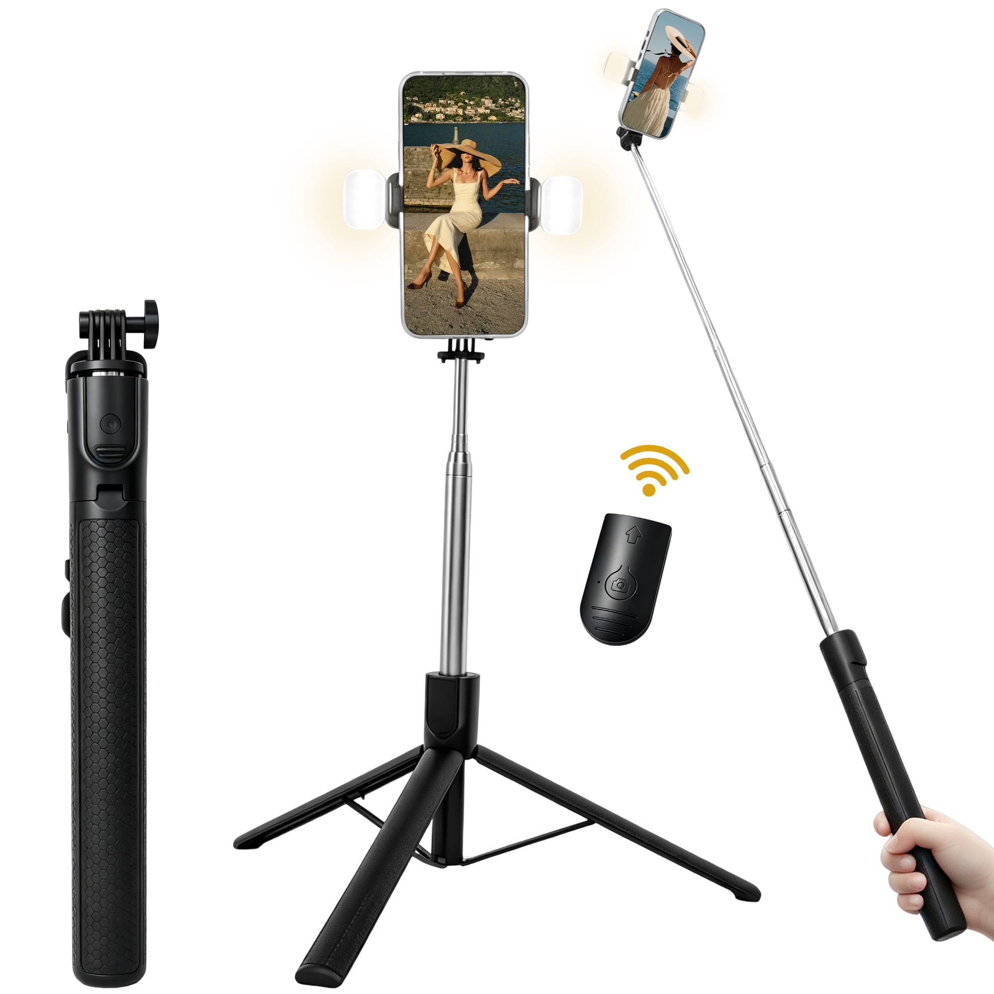 GARITIN Selfie Stick Tripod for Phone with Remote Control & Holder, Black