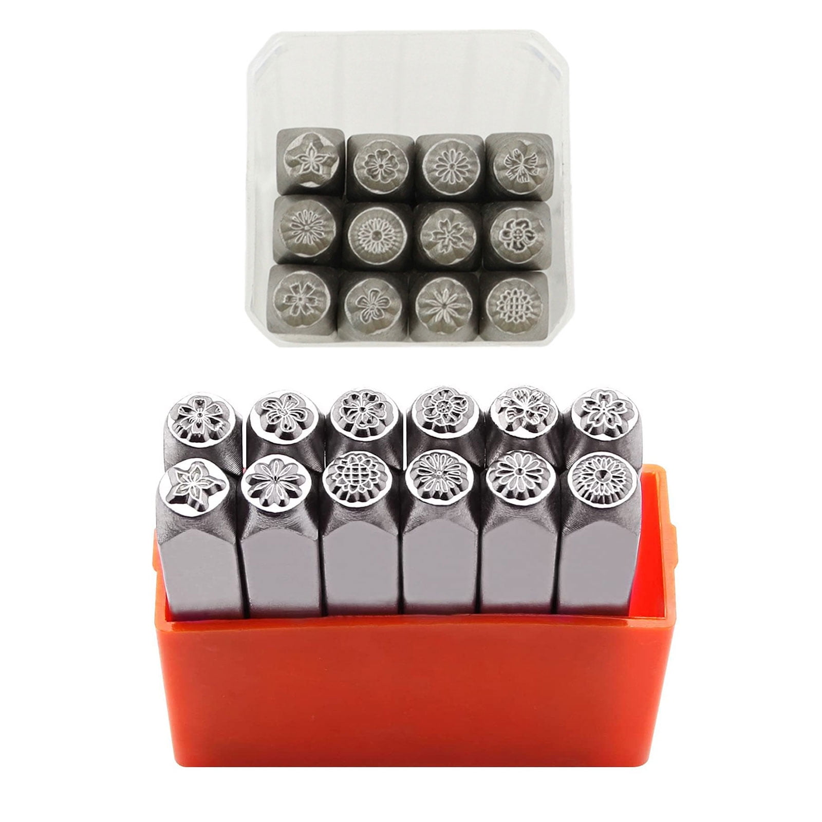 12Pcs Flower Theme Metal Stamp, 3MM 6MM (1/8” 1/4”) Metal Stamping Tool for Stamping Metal, Leather, Craft