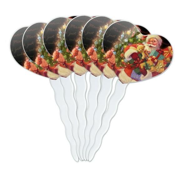 Christmas Holiday Santa Arms Full of Toys Heart Love Cupcake Picks Toppers Decoration Set of 6