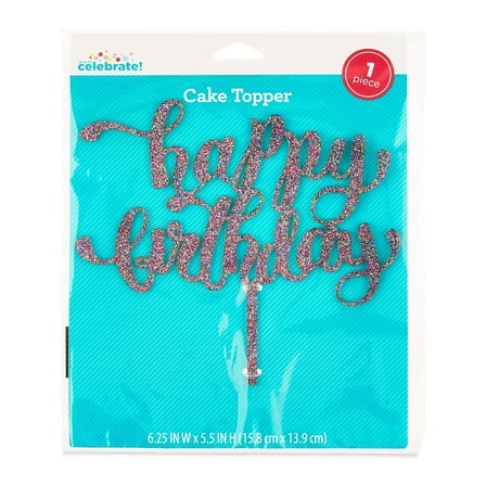 Multicolor Glitter Happy Birthday Cake Topper, 5" x 6", by Way To Celebrate