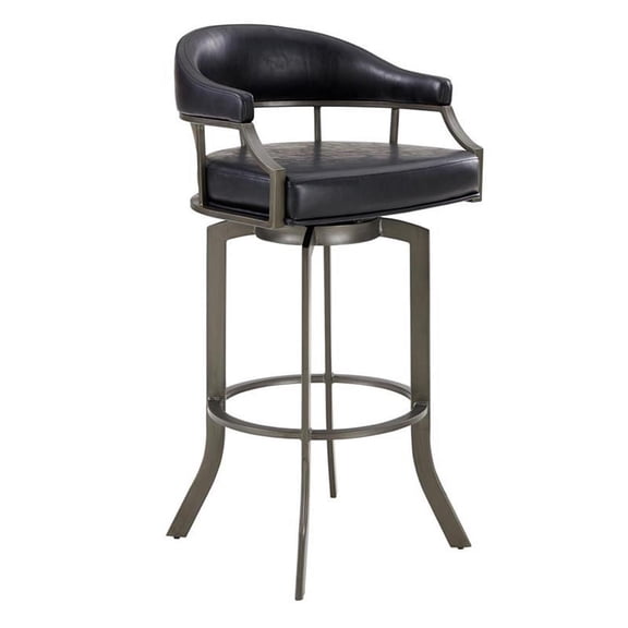 Maklaine 26" Modern Faux Leather Swivel Counter Stool in Black/Mineral