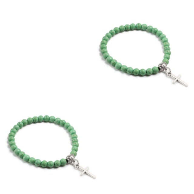Maytalsory Blended Wide Application Bracelets With Cross Pendant Versatile And Trendy Cross Pendant Bracelets turquoise 2Set
