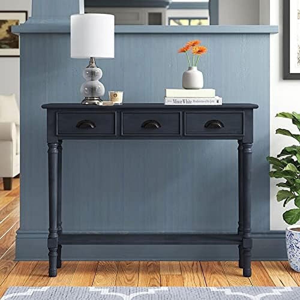 Urbanest Burlington Solid Wood Console Table with 3 Drawers & Lower Shelf – Entryway Table, Hallway Sofa Table, Narrow Accent Table for Living Room – 39.5″ × 9.5″ × 32″ – Gun Metal Farmhouse Decor