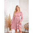 thumbnail image 5 of Women'S Dress Long Lantern Sleeves Round Neck Flowing A-Line Skirt Autumn Fashion Pink XXL, 5 of 7