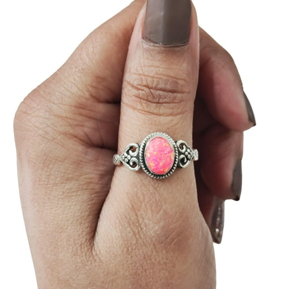 Natural Pink Opal Ring, Pink Opal Gemstone Ring, Tiny Bohemian Ring, 925 Sterling Silver, Designer Womens Ring, Christmas Thanksgiving, Handmade Statement Jewelry, Natural Pink Opal