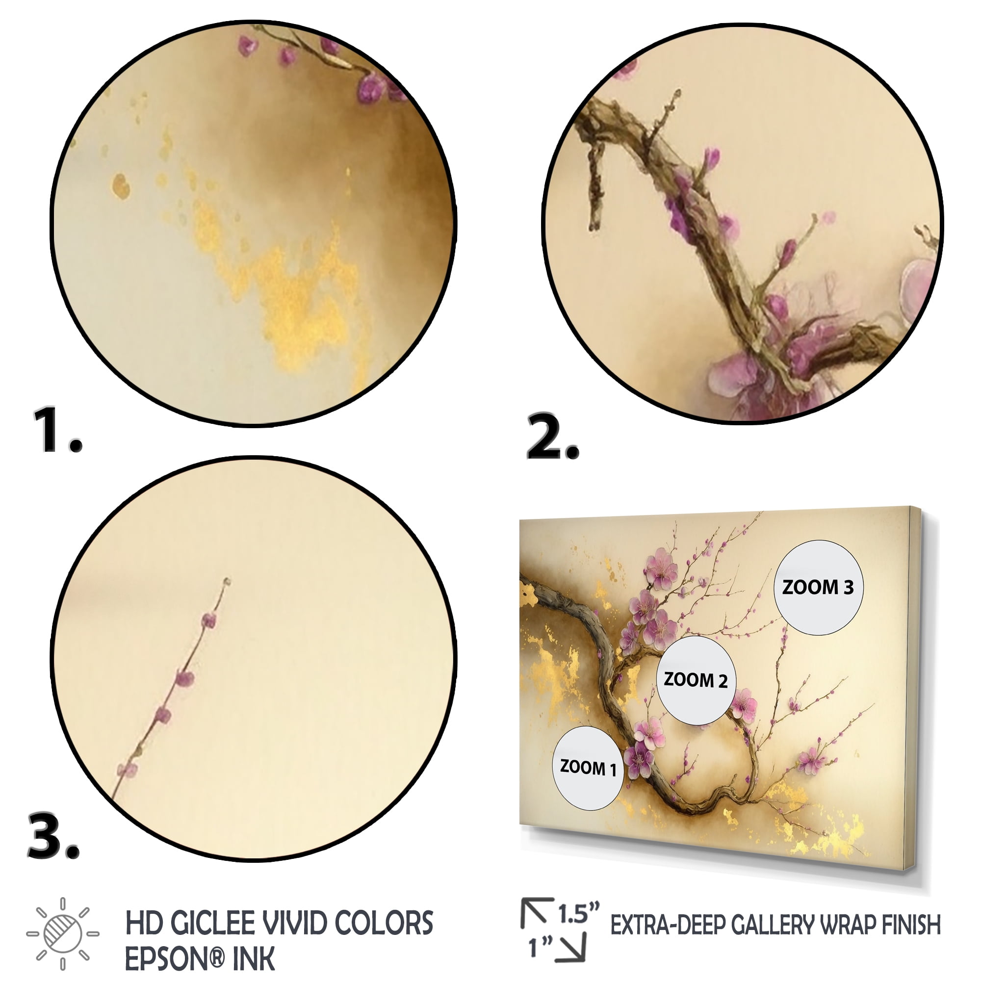 Designart Pink And Plum Cherry Blossom Branch VI Canvas Wall Art