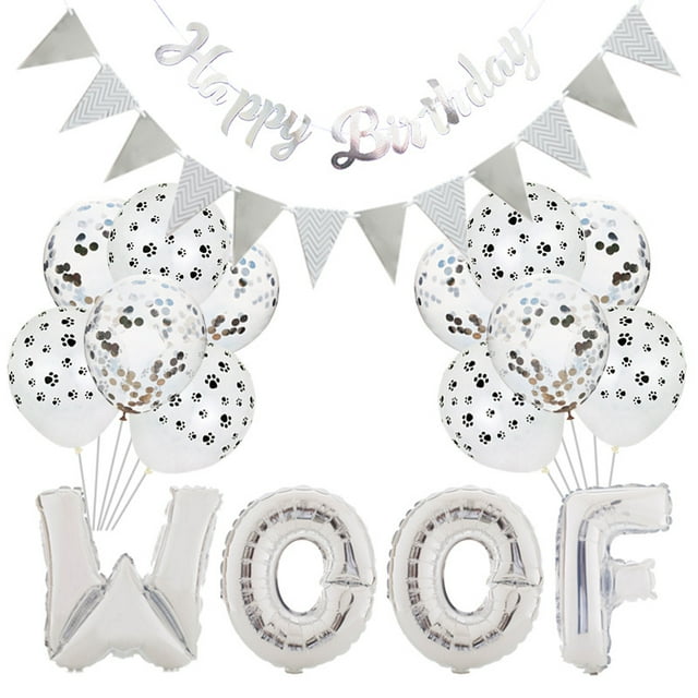 Pet Birthday Decoration Set Letter Paw Dog Latex Balloon Triangle Party Banner