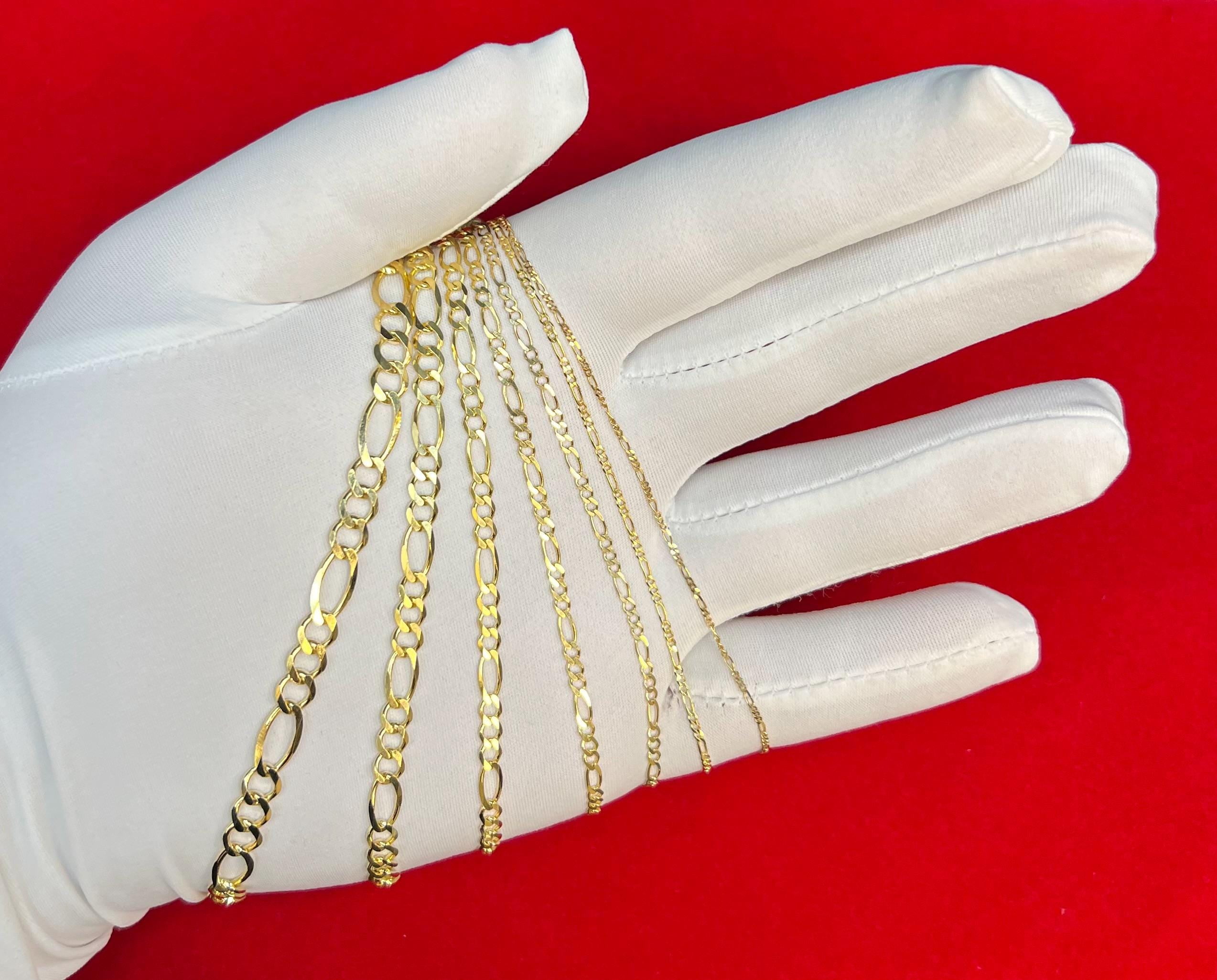 10K Real SOLID Gold Figaro Chain Necklace, 1 mm - 6 mm Figaro chain, 10k Link Chain, SOLID 10k Gold Chain, Gold Figaro Chain, Men Women (Width:2.2 MM; Necklace length:20;)