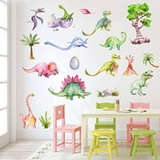 Kiddale Watercolour Dinosaur Wall Decals, Peel and Stick Colorful Wall Art Mural for Kids Bedroom,Nursery, Classroom & More