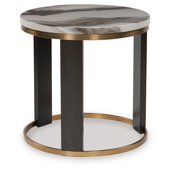 Signature Design by Ashley Jazmore Modern Round End Table - Marble-Look Top with Brass-Tone Frame