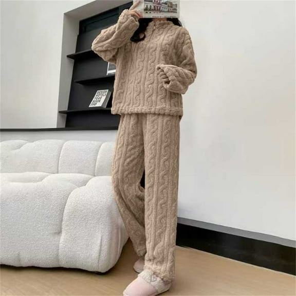 Women Pajama SetsWomens Fuzzy Pajama Sets Warm Cozy Winter Sets Fleece Set Loose Comfy Ladies Plush Sleepwear