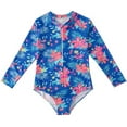 thumbnail image 4 of Bullpiano Kids Girls Tropical Flower Long Sleeve Rash Guard Zipper Front Bathing Suit, 4 of 6