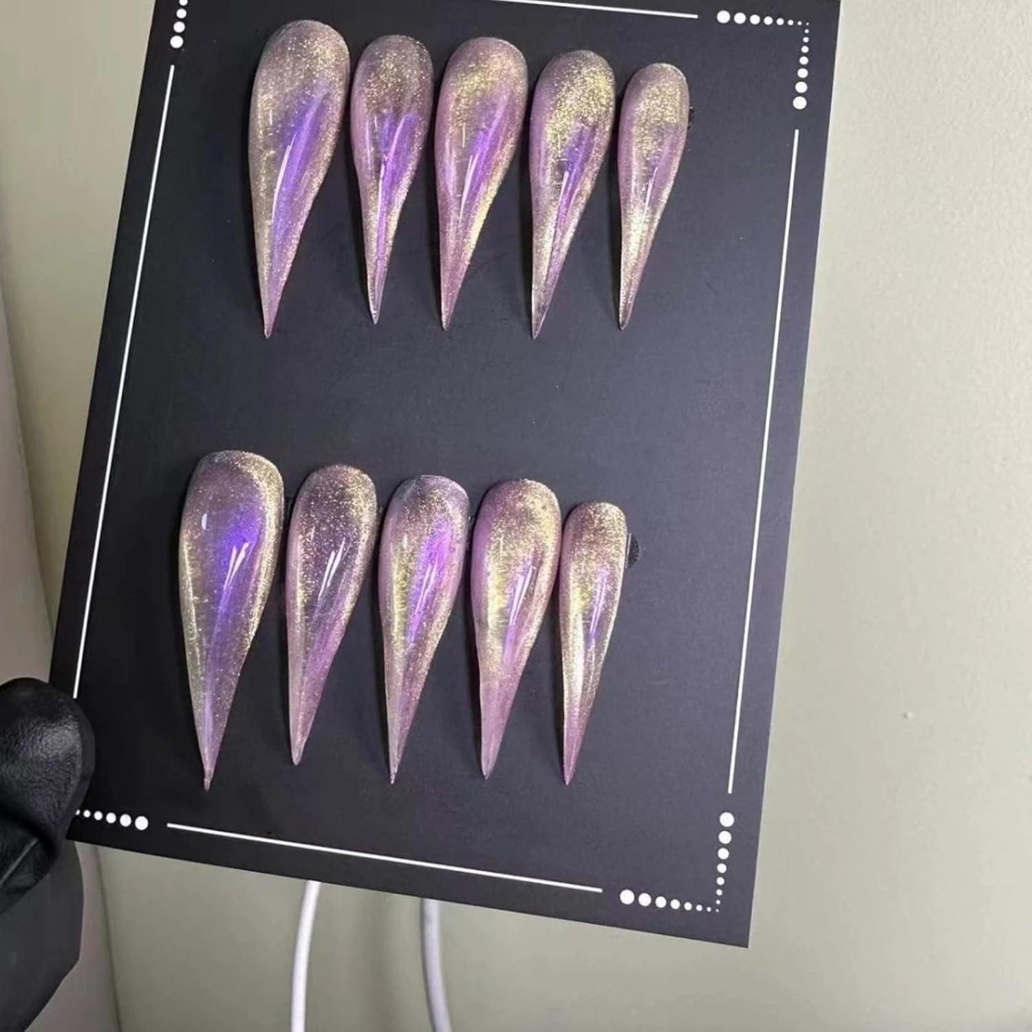 Cat Claw Press on Nails Handmade Stiletto Purple Long Cat Eye Reusable Cute Thick Acrylic Press on Nails Cat Dragon Eagle Claw False Nail with Y2K Style Design Glossy Glue on Nail