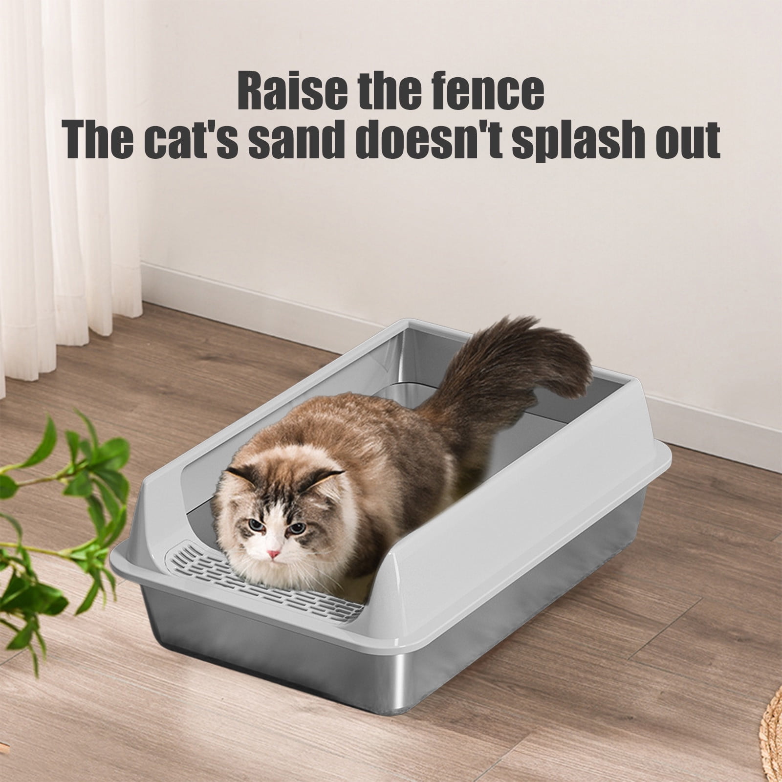 Miogawg Stainless Steel Litter Box, Metal Litter Pan High Sided, Leak-Proof, Easy To Clean, Scoop Included