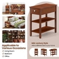 thumbnail image 3 of Demi Bonn 3-Tier Narrow End Table, Pull-Out Drawer, Solid Rubber Wood Legs, Brown, 3 of 7