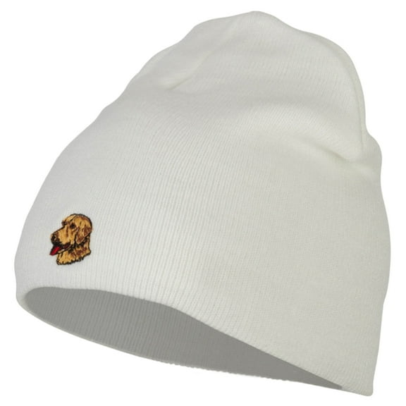 Golden Retriever Embroidered Short Beanie - White OSFM