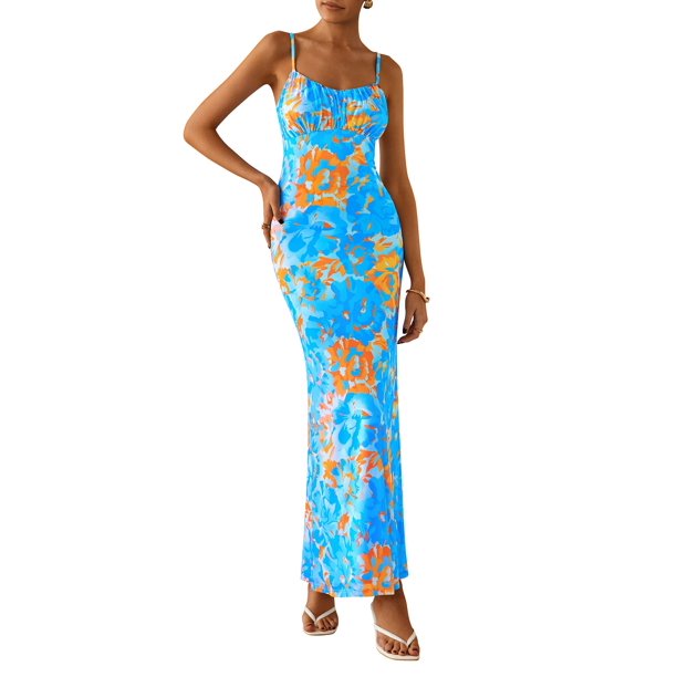 Vestido largo PRETTYGARDEN para mujer, ajustado con estampado floral, verano 2025