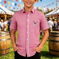 thumbnail image 2 of KHONTS Boys Short Sleeve Casual Shirts Summer Button down Plaid Shirt,Size 3-14 Years Red 160, 2 of 4