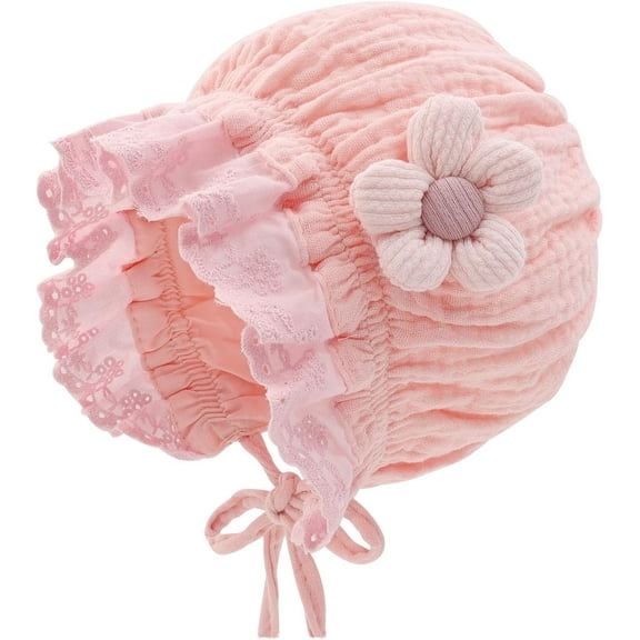 Baby Girls Bonnet Ultra Soft Breathable Lovely Bonnet Cap with 3D Flowers Adjustable Hats 0-12 Months