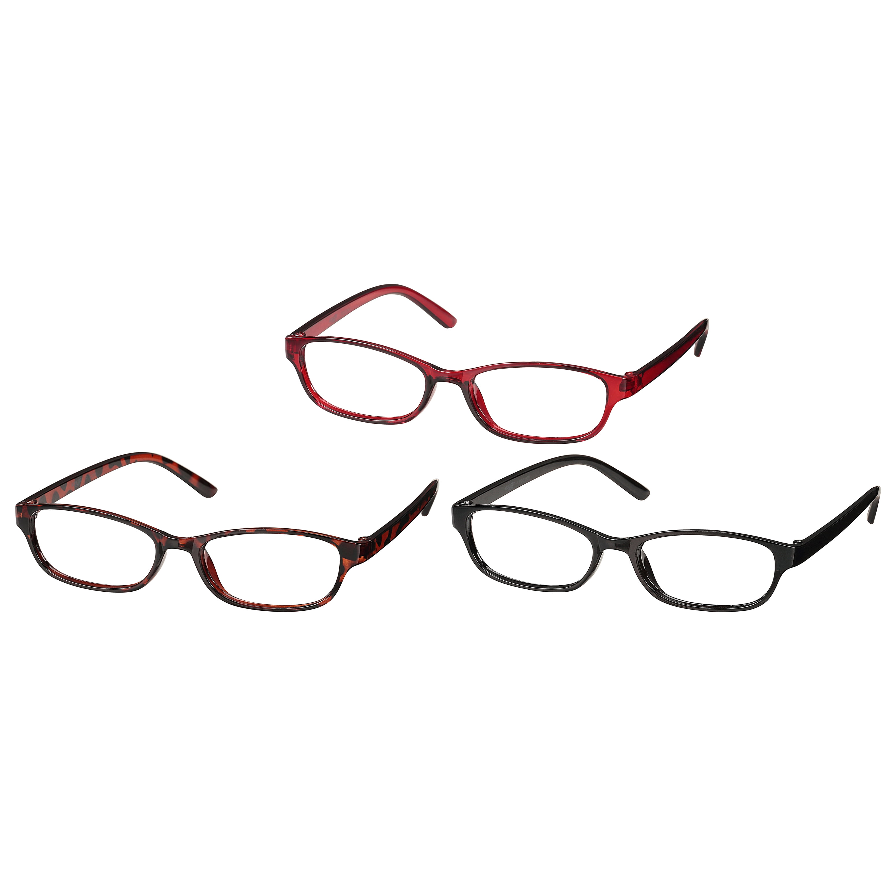 Equate Women's Rectangular Reading Glasses, Black/Wine/Tortoise, +3.25, 3 Pack