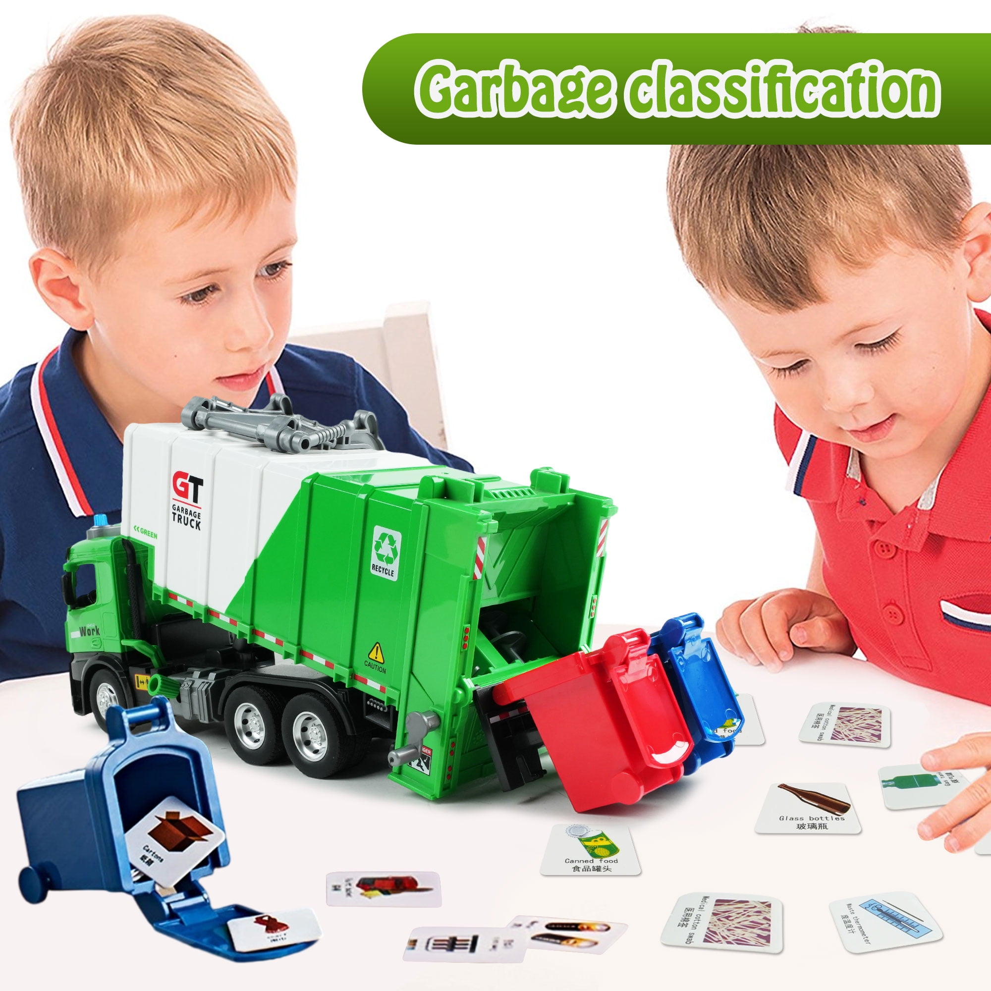 JUGAAD LIFE Garbage Truck Toys for Boys, Trash Can Lifter and Dumping Function, Play Vehicle with Light and Sounds, Birthday Gift for Girls Toddler Kids 3 4 5 6 7 Years Old