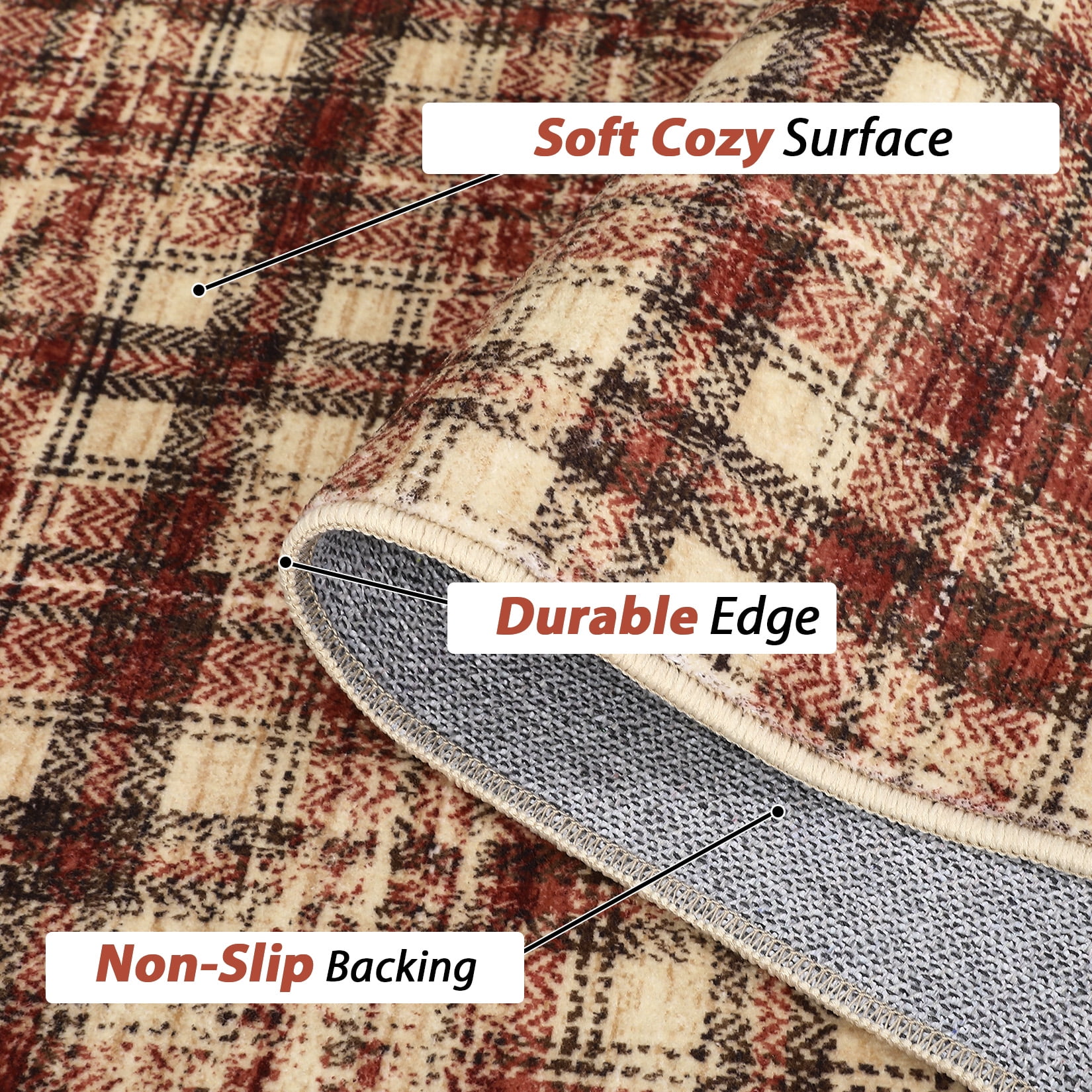 GlowSol 9'x12' Washable Area Rugs for Living Room Modern Farmhouse Plaid Rug Non-Slip Low Pile Large Rug Floor Cover, Red