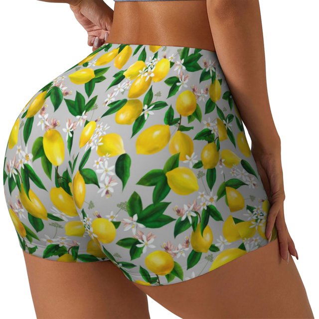 Balery Lemon1 Pantalones cortos de entrenamiento estampados para mujer, sin costuras, ajustados, para gimnasio, yoga, correr, deportes, ejercicio activo, fitness.-X-Large
