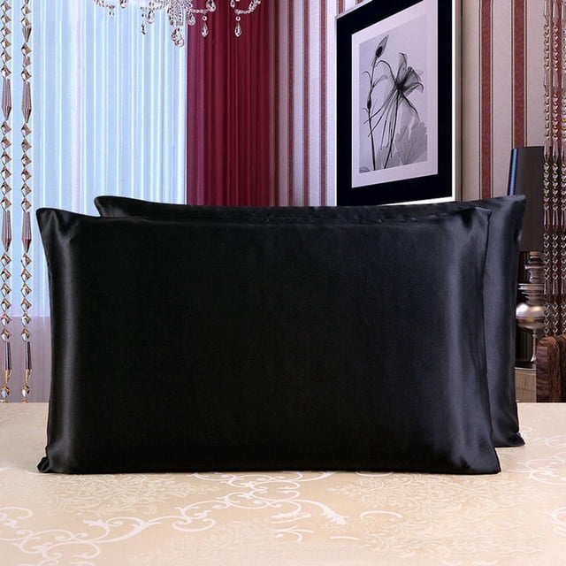 Funda de almohada Salvador seda con Cremallera Oculta negro tamaño reina