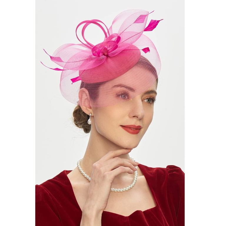 Elegant Pink Fascinator Headband Amazon.com: MUSISALY Tea Party Headband Fascinator Hat for  main image 3