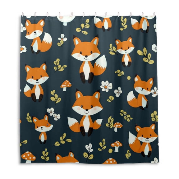 Cute Cartoon Fox Shower Curtain Liner 66x72 Inch Waterproof Shower Curtains Decorative Bathroom with 12 Pack Hooks