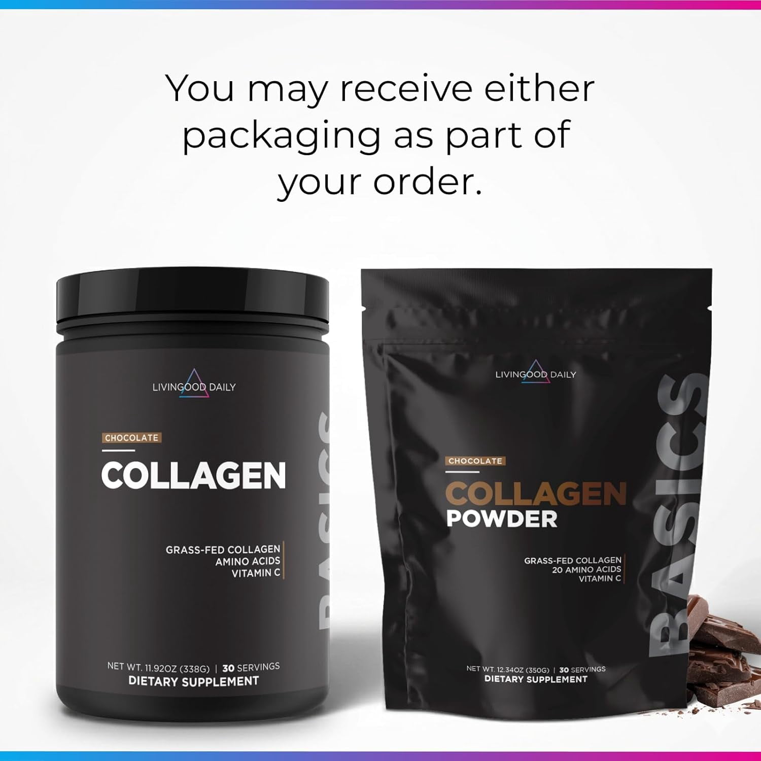 Livingood Daily Chocolate Collagen Powder for Women & Men, Hydrolyzed Collagen Peptides Powder with Vitamin C, Protein with 20 Amino Acids, Type I & III, Grass Fed, Keto, Paleo, Gluten Free, 30 Srvgs