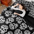 thumbnail image 3 of Castle Fairy Day Of The Dead Skull Full Size Bedding Sets 7 Pieces,Floral Sugar Skeleton Halloween Allover Full Size Bed in a Bag,White Black,Black Reversible, 3 of 7