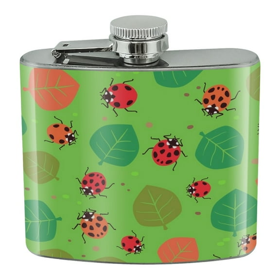 Lots of Ladybugs and Leaves Pattern Stainless Steel 5oz Hip Drink Kidney Flask