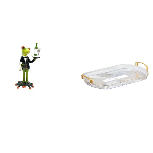 Figura de escritorio Camarero Estatua de rana Bandeja de almacenamiento Bandeja rectangular para servir Organizador multifunción para el hogar Bandeja