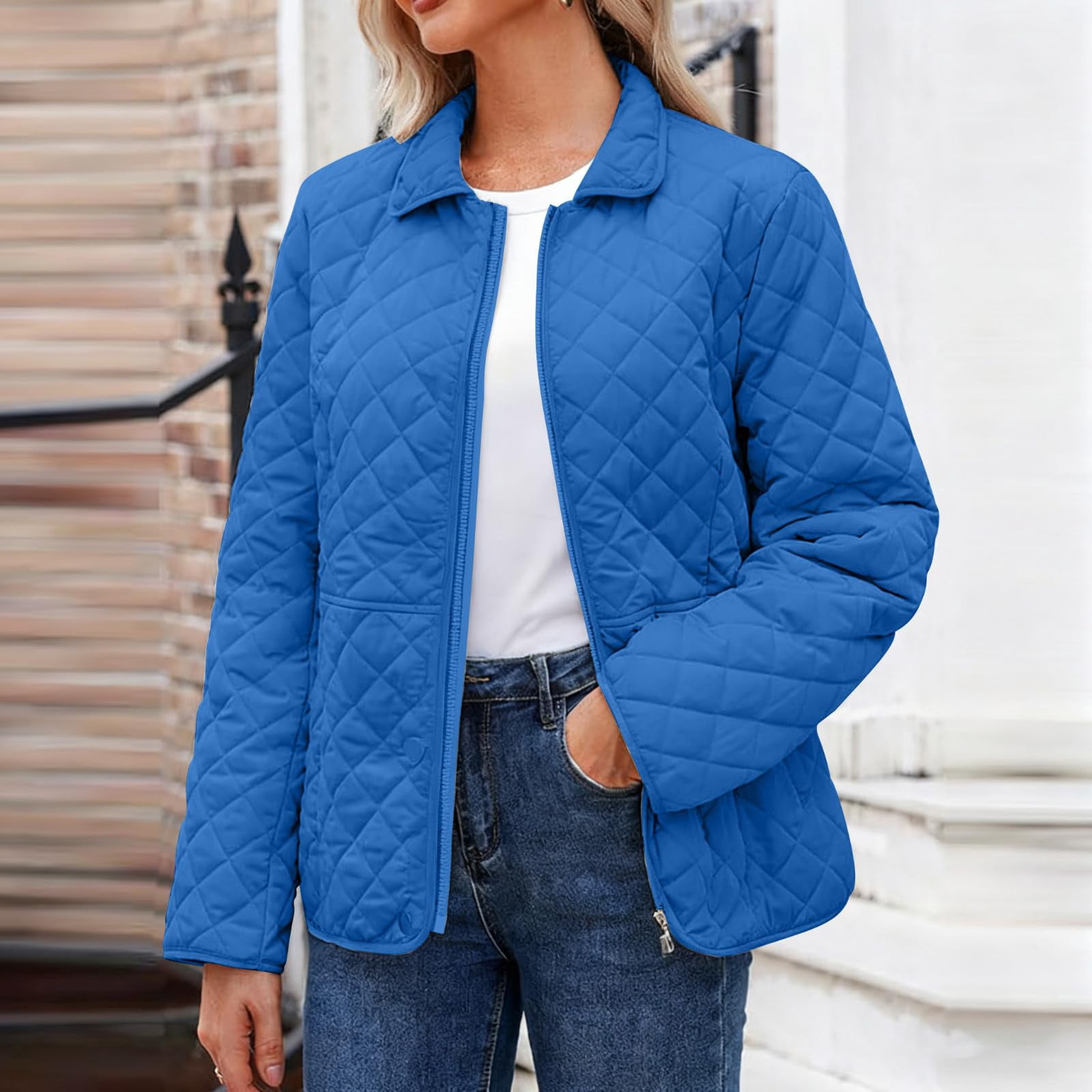 Women's Quilted Barn Jacket 2026 Trendy Lightweight Puffy Zip Up Bomber Coat Warm Winter Outwear with Pocket