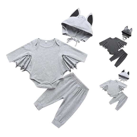 Baby Toddler Bat for Kids Long Sleeve Romper Bodysuit Pants Hats 3 Piece Set Unisex Girl Halloween Party Dress up Clothes Size 6-24 Months