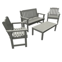 Highwood 4pc Lehigh Conversation Set - 4ft Bench, Two Garden Chairs and Conversation Table, Outdoor, Eco-friendly, Synthetic Wood