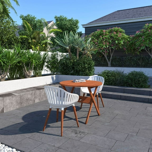 Amazonia Hinesburg 3 Pieces Eucalyptus Wood Round Outdoor Dining Set, Ideal for Patio