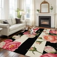 thumbnail image 3 of 5x7 Area Rugs for Living Room, Flower Stripes Non Slip Area Rugs for Kitchen Bedroom Entryway, Black White Geometric Pink Rose Floral Washable Carpet Runner Rug Floor Mats for Bedroom Home Decor, 3 of 9