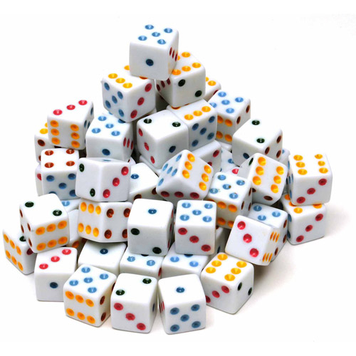 Colored Dot Dice, 100Pack