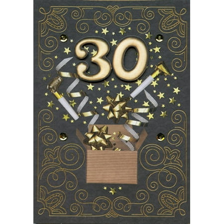 Designer Greetings Tip on 30 with Gold Foil Swirls on Black Hand Decorated Keepsake Age 30 / 30th Birthday