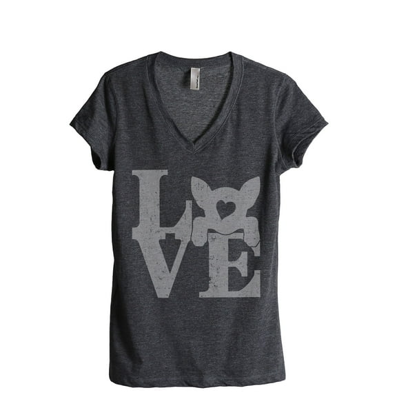 LOVE Chihuahua Dog Women's Fashion Relaxed V-Neck T-Shirt Tee Charcoal Grey X-Large
